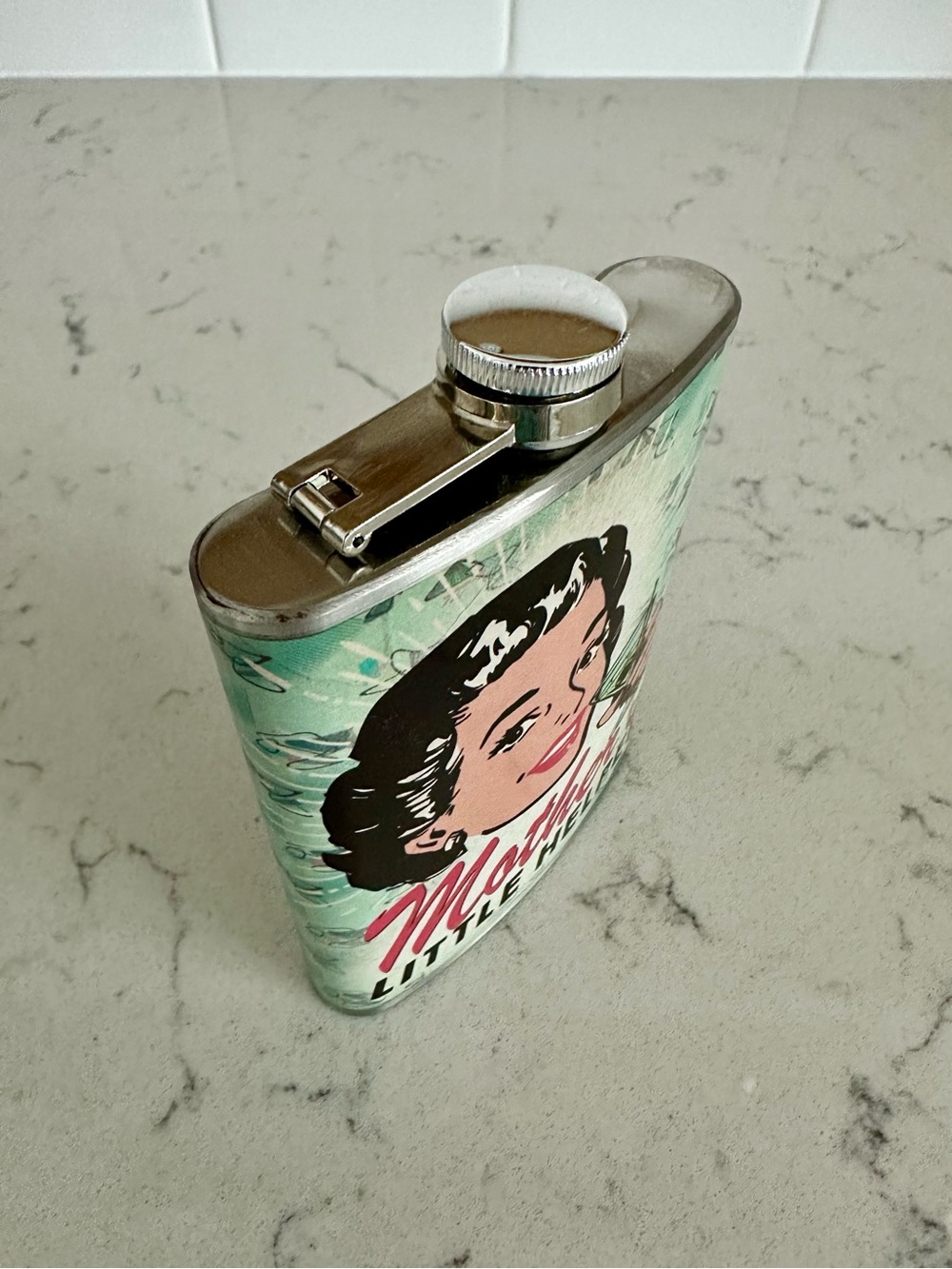 Mother's Little Helper Retro Stainless Steel Hip Flask - Mint - Picture 2 of 7